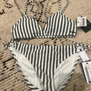 Volcom Gray and White Striped Bikini